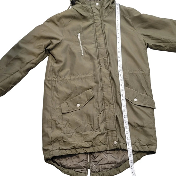 Noisy May Army Military Khaki Green Parka Coat Faux Fur Trim Hooded Long Size M - Picture 13 of 14